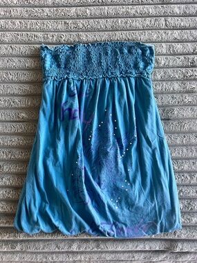 SOLD Vintage Y2K Ed Hardy Blue Smocked Tube Top- Medium